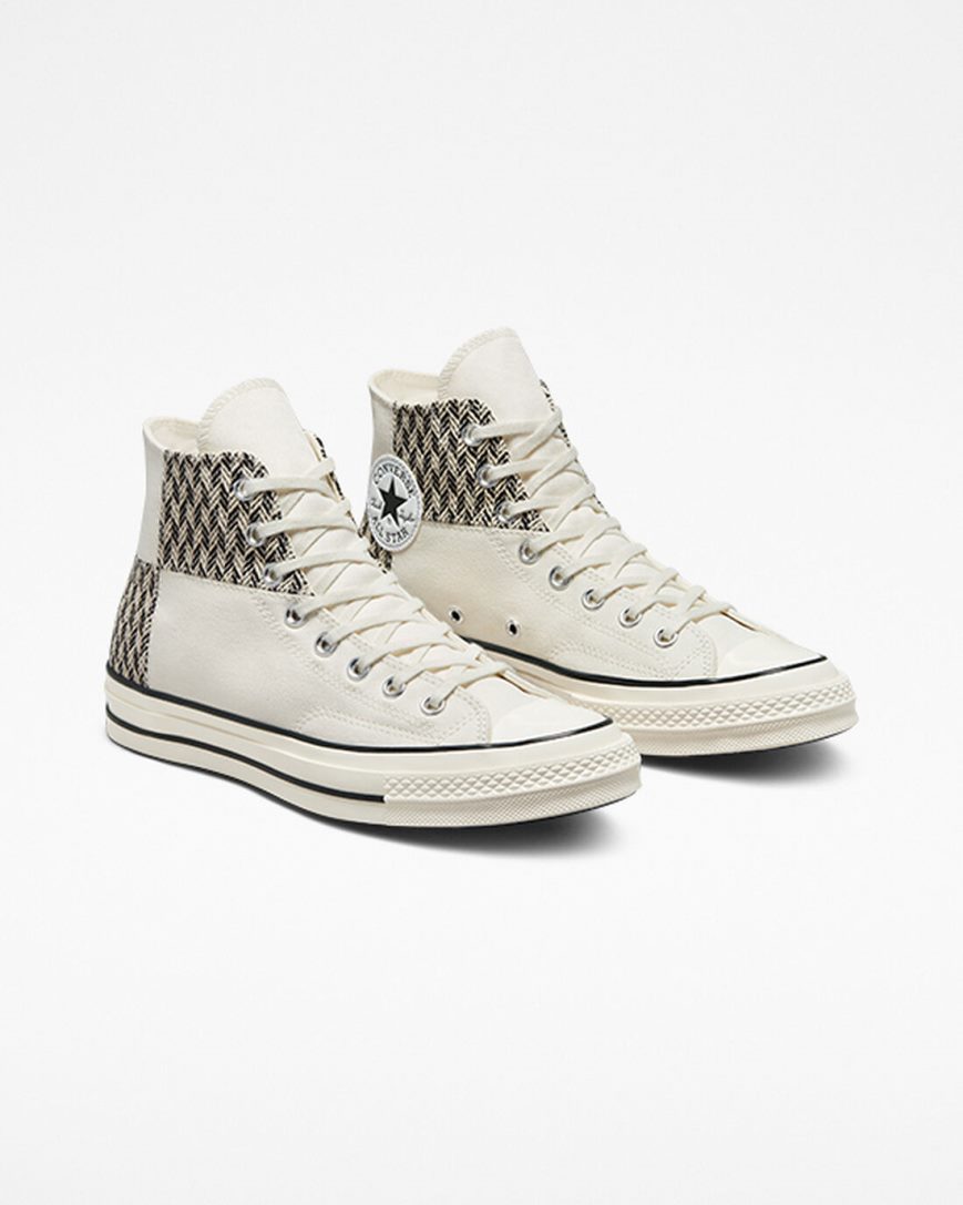 Tenis Converse Chuck 70 Patchwork Cano Alto Masculino Bege Branco Pretas | PT X047539